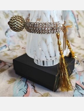 Bali Style Bollywood India Wedding Bright Gold Tone Festive Tassel Ball Bracelet